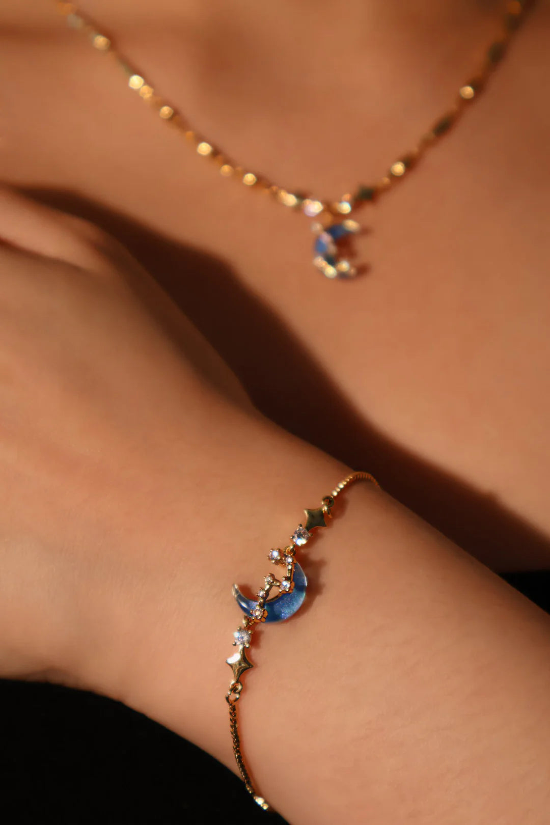 LunaGlo™ – 18K Real Gold Plated Moonstone Moon Star Bracelet