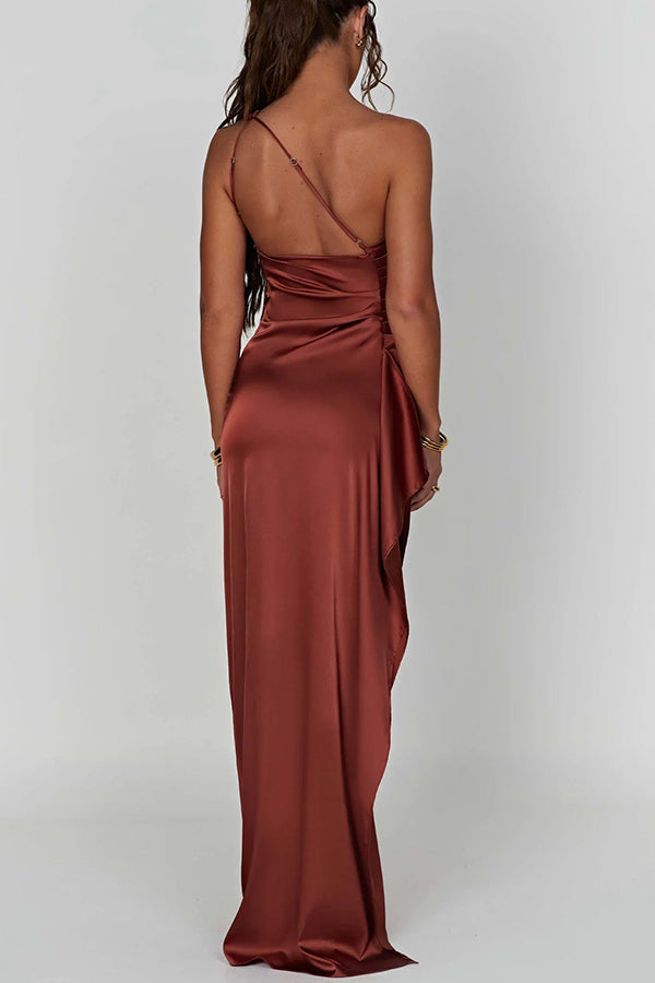 SilkSway™ – One Shoulder Drape Slit Maxi Dress