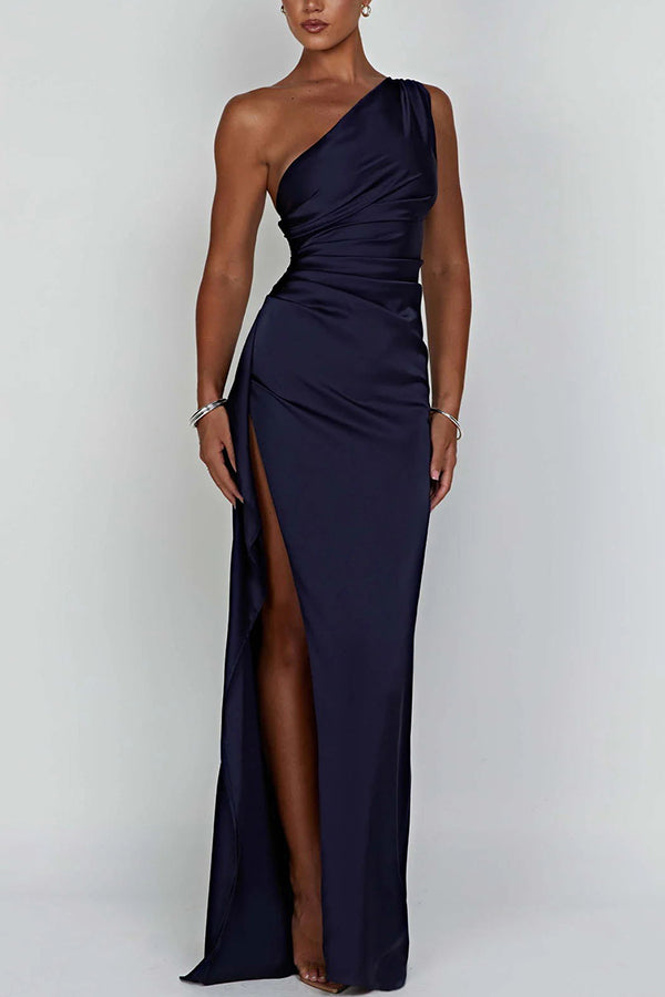 SilkSway™ – One Shoulder Drape Slit Maxi Dress