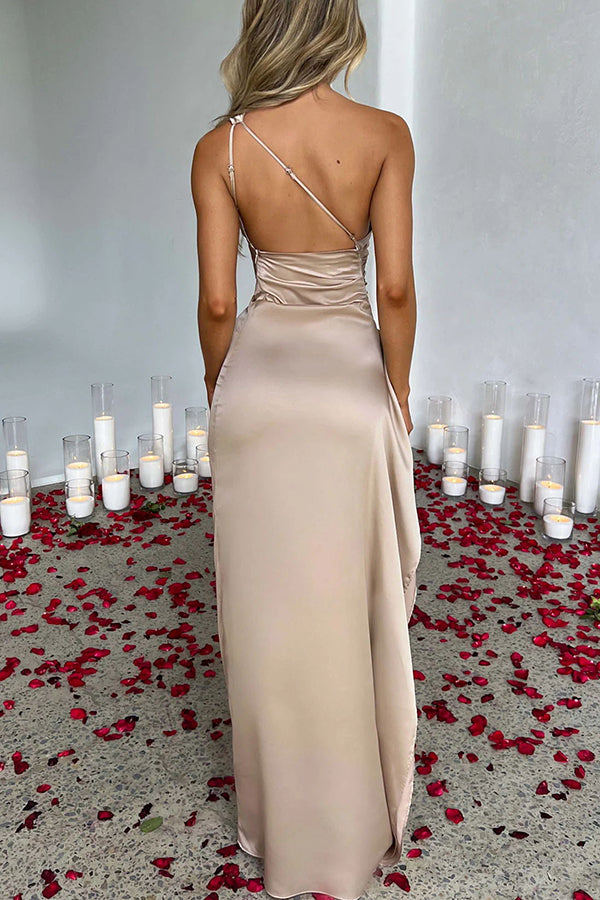 SilkSway™ – One Shoulder Drape Slit Maxi Dress